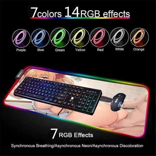 Vista 3 de Mouse Pads Anime Girl Sexy Butt Mousepad RGB LED Mouse Pad Gamer Gaming Pads Keyboard XXL Large Mause for Desk Play Mat Carpet 24 inch x12 inch