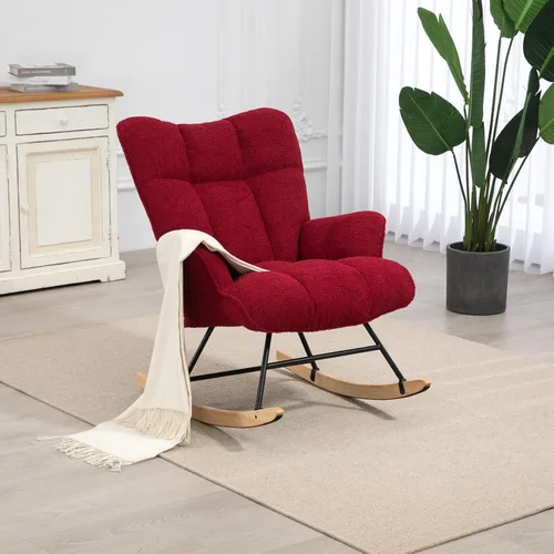 Vista 7 de Mecedora de cuarto de bebé con estilo oso de peluche, tapizada con respaldo alto, cómoda y elegante butaca acentuada con asiento acolchado para Azul