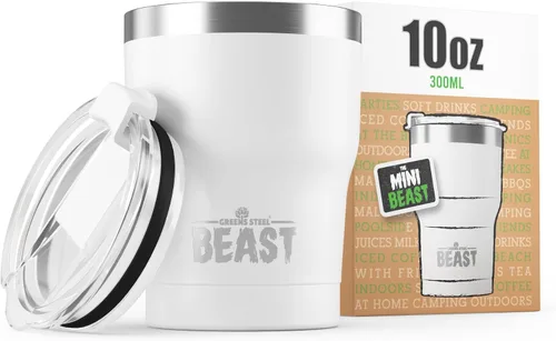 Beast Vaso de 10 oz de Acero Inoxidable con Aislamiento al Vacío para Café y Hielo de Doble Pared Termo de Viaje (Blanco Ártico)
