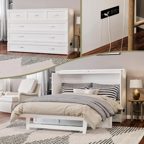 Vista 31 de AFI, Northfield Murphy Bed - Baúl de cama Twin XL con colchón de 6", cajón de almacenamiento y cargador USB integrado, ámbar quemado Amarillo ámbar