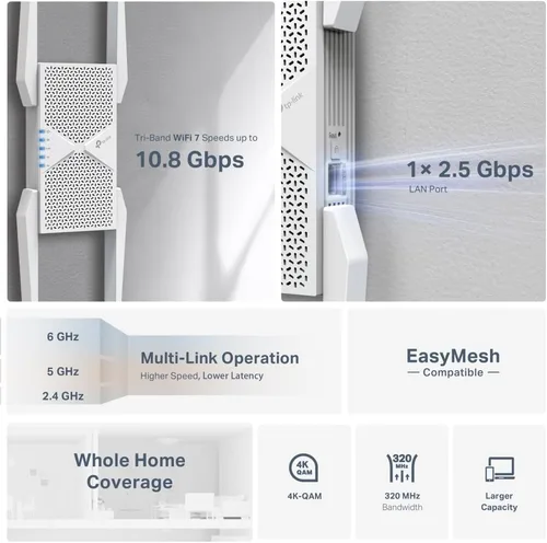 Vista 5 de TP-Link -RE655BE BE11000 Extensor de alcance Wi-Fi 7 de tres bandas (renovado)
