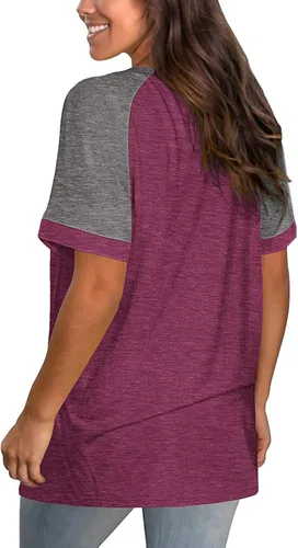 Vista 2 de Camisetas de verano para mujer, camisetas casuales de manga corta, cuello en V, con ojales de encaje, sexy, entrecruzada, holgada, linda camiseta