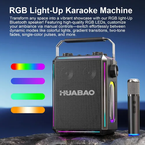 Vista 3 de Altavoz portátil de karaoke Bluetooth con 2 micrófonos inalámbricos, luces RGB, ajuste de agudos y graves, efectos de voz, entrada Negro