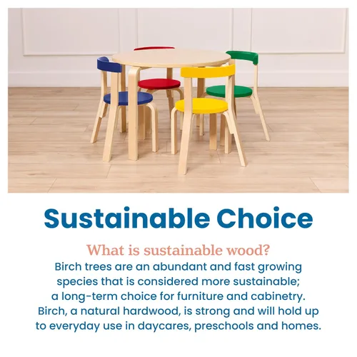 Vista 8 de ECR4Kids Juego de mesa de madera curvada y silla con respaldo curvo, muebles para niños, surtidos, 5 piezas Durable birch, GREENGUARD Gold