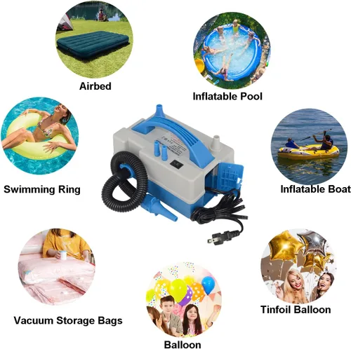 Vista 3 de Bomba eléctrica de globos, inflador/soplador eléctrico portátil de doble boquilla con extensión de manguera multiusos, para decoración de fiestas