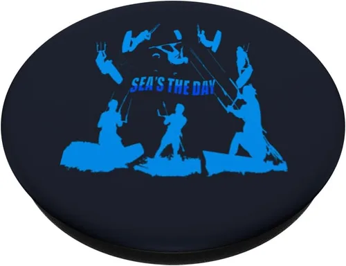 Vista 2 de Kitesurfer Pattern Blue Silhouette Seas The Day Fun Pun PopSockets Standard PopGrip
