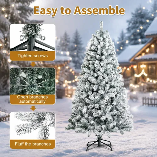 Vista 6 de POWERSTONE Árbol de Navidad flocado de 7.5 pies, árbol de Navidad