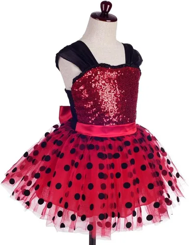 Vista 3 de Dressy Daisy Disfraz de mariquita a lunares para niñas, vestido de tutú para Halloween, Navidad, vestidos de fiesta, talla 3-8
