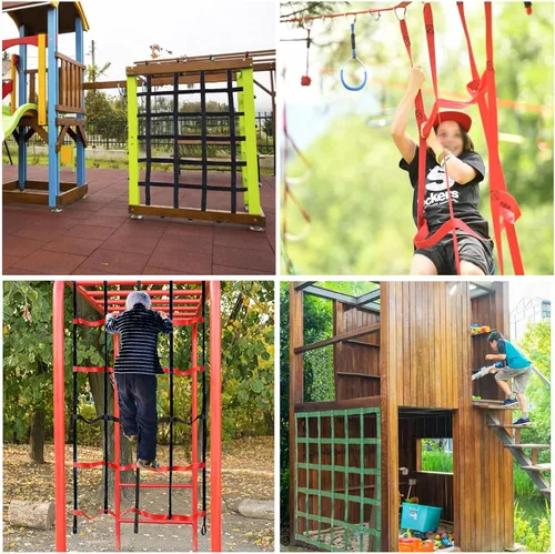 Vista 5 de Red de carga personalizada, red de carga, escalera de cuerda ninja, campo de obstáculos al aire libre, casa de árbol, gimnasios de selva, red