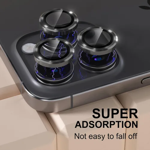 Vista 6 de Misea Compatible con iPhone 16 Pro/iPhone 16 Pro Max, protector de lente de cámara de vidrio templado Ultra-HD, protector de pantalla de anillo Negro