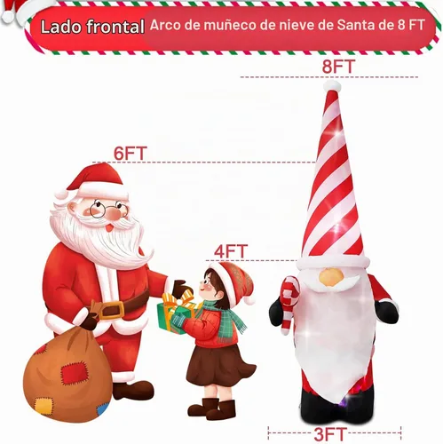 Vista 3 de Decoración inflable de Navidad de 7 pies para exteriores, enano con sombrero, decoración inflable de patio con luces LED integradas, adecuado