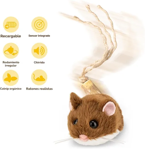 Vista 4 de Migipaws MigiMouse - Juguete interactivo para gatos con giro de 360° con cola meneante para gatos de interior, sensor de movimiento inteligente