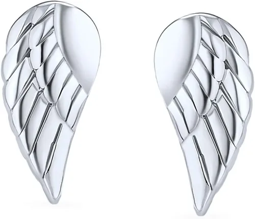 Vista 2 de Delicado pequeño protector espiritual con alas de ángel guardián, pendientes de tuerca de pluma, cartílago, hélice, lóbulo de oreja, doble piercing