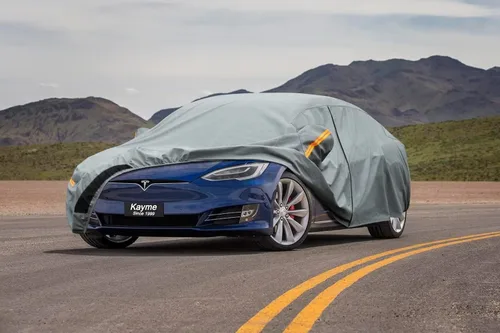 Vista 7 de Kayme Funda de Coche de Servicio Pesado Impermeable para Todo Tipo de Clima, Ajuste Personalizado para Tesla Model S, Cubierta Exterior Completa