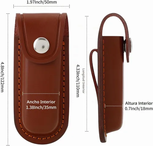 Vista 5 de Funda para cuchillo de bolsillo, estuche para cuchillo EDC plegable de 4 pulgadas, funda portátil de cuero para cuchillo con cierre a presión