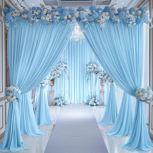 Vista 49 de Cortinas de fondo azul bebé de 8 x 10 pies para bodas, cortinas de fondo de poliéster sin arrugas, para baby shower, fiestas de cumpleaños