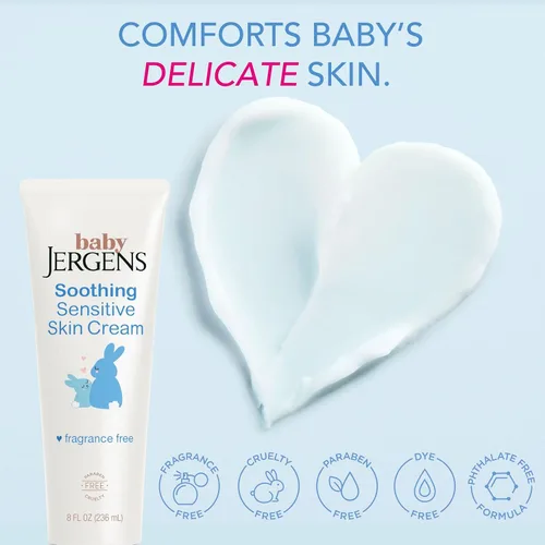 Vista 3 de Jergens Crema calmante para piel sensible para bebés, crema para piel seca infantil, crema para piel seca, probada por pediatras, sin fragancia, 8