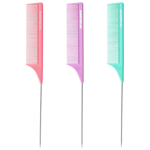 Vista 13 de 4 peines de cola de rata, peines de cola de rata, peine de dientes finos con púa de metal para cabello rizado, peines desenredantes para mujeres