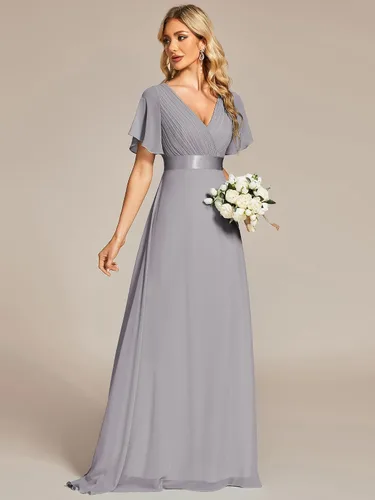 Vista 4 de Ever-Pretty 09890 - Vestido de noche de manga corta con cuello en V para mujer, longitud hasta el suelo, vestido ideal para madre de la novia