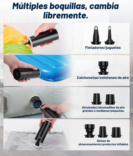 Vista 3 de HK Bomba de aire para inflables, bomba de colchón de aire recargable de 4500 mAh con luz de campamento, mini bomba de aire eléctrica para inflar