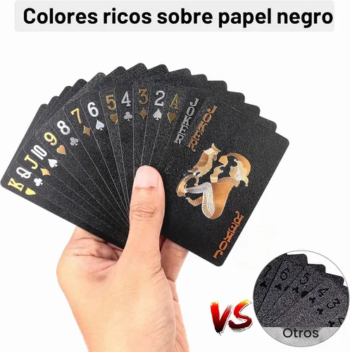 Vista 4 de LotFancy Tarjetas de juego de plástico, 2 barajas, tarjetas de póquer negras frescas con fundas de plástico, impermeables, índice estándar