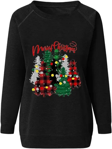 Vista 4 de Letter Print Sweatshirt for Women Christmas Pattern Pullover Casual Long Sleeve Shirts Raglan Sleeve Fashion Tops