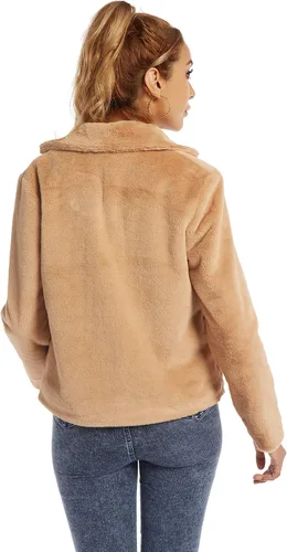 Vista 5 de Chaqueta de piel sintética para mujer, primavera, otoño, manga larga, suave, cómoda, abrigos para exteriores
