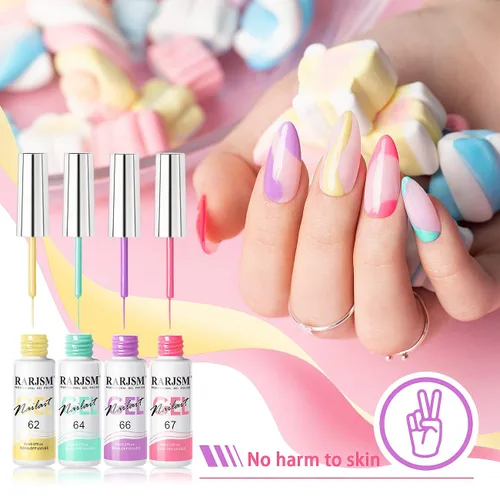 Vista 6 de RARJSM Arte de uñas en gel con líneas, conjunto de pintura de gel de colección de algodón de azúcar, pintura con alambre y dibujo de gel para diseño
