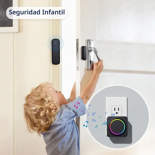 Vista 5 de Timbre de puerta, timbres de puerta cuando la puerta se abre, sensor de puerta con alarma de puerta abierta y alcance de 600 pies, 32 timbres, 5