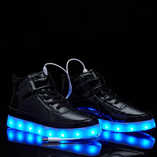 Vista 3 de Zapatos con luz LED para niños, carga USB, luz intermitente, zapatos deportivos de caña alta para niños y niñas, unisex
