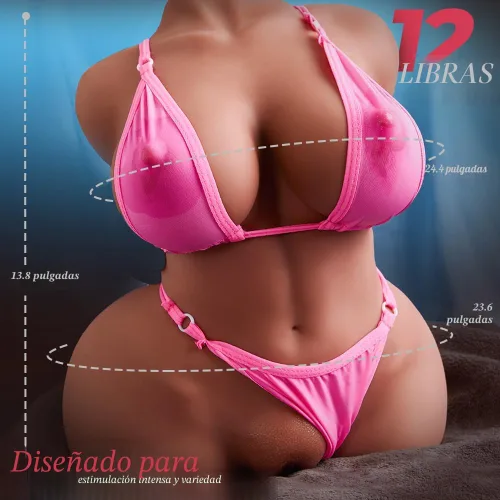 Vista 6 de Torso de Muñeca Sexual Marrón Masturbador Masculino con Senos de Burbuja, Juguete Sexual Adulto Masculino de 12 LB para Juego Vaginal Anal de Senos