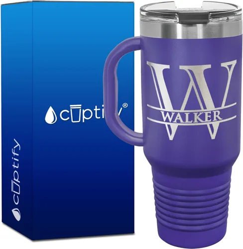 Vista 62 de Vaso personalizado de regalo de cumpleaños para mujeres y hombres, con monograma de escritura dividida, inicial y nombre grabado en negro, taza