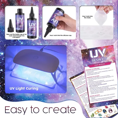 Vista 6 de Insnug Kit de fabricación de joyas de resina UV con moldes de silicona, luz UV, kits de bricolaje, kits de fabricación de pulseras, suministros
