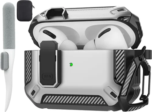 Vista 74 de Maxjoy Funda para AirPods Pro 3 2025, MagSafe compatible con bloqueo automático, funda protectora a prueba de golpes con soporte para teléfono