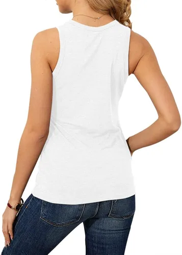 Vista 4 de Langwyqu Camisetas sin mangas con cuello redondo para mujer, estilo casual, holgadas, para verano
