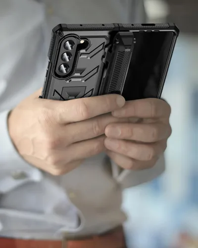 Vista 6 de Rugged Armor - Funda para Samsung Galaxy Z Fold 5, protección de bisagra, soporte para S Pen, función atril, protector de pantalla integrado, Negro