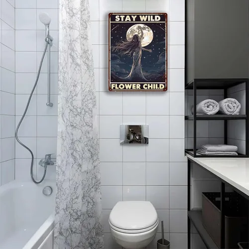 Vista 4 de LIUAXICIA Letrero de lata de bar hippie con flores salvajes para exteriores, interiores, oficina, negocios, baño, decoración de cueva de hombre