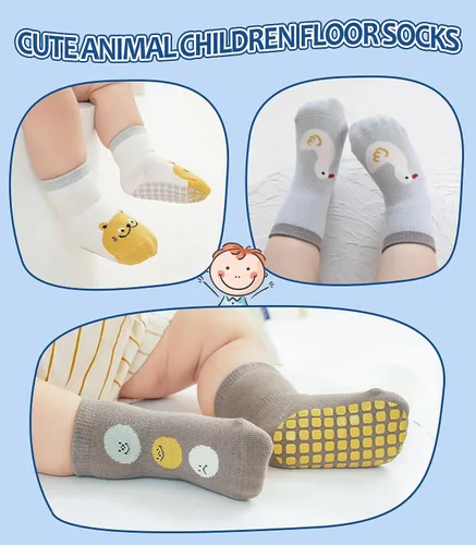 Vista 6 de Calcetines antideslizantes para bebés, calcetines antideslizantes con agarres, calcetines de algodón para niñas y niños