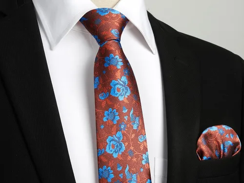 Vista 215 de Corbatas florales tejidas clásicas para hombre, corbata cuadrada de bolsillo, corbatas formales para hombres, boda con pañuelo