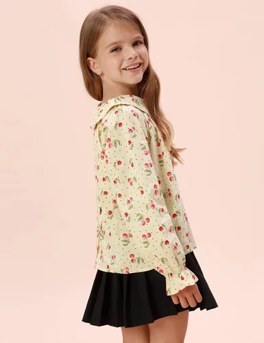 Vista 4 de Belle Poque Blusa de manga larga de las niñas del bebé de Peter Pan cuello Top Cherry Tops de algodón para la primavera otoño