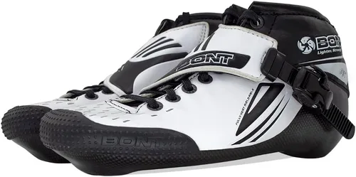 Vista 6 de Bont Patines de velocidad Jet en línea, vegano, paquete de carreras moldeables por calor con bota de fibra de carbono, ruedas elementales
