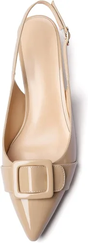 Vista 3 de Eldof Zapatos de tacón de gatito para mujer, con puntera puntiaguda, tacones bajos, tacones clásicos con lazo, zapatos de vestir para oficina, boda