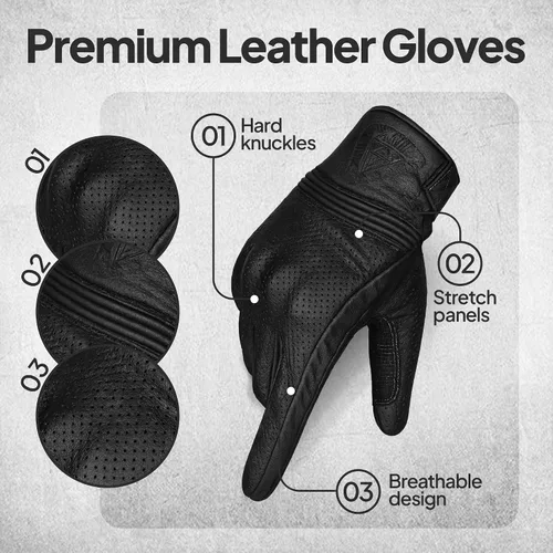 Vista 2 de Ultimate Guantes de Motocicleta para Hombres y Mujeres Compatibles con Pantalla Táctil Guantes de Conducción con Cuero Premium, Pantalla Táctil