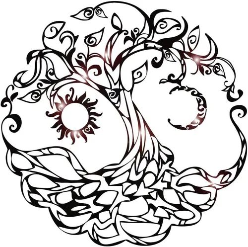 Vista 9 de Vinilo decorativo para pared, árbol de la vida, símbolo celta, luna, sol, día, noche, raíces, decoración grande (722ig) (negro, S 11 x 11 pulgadas)