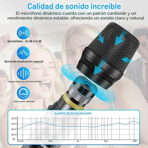 Vista 2 de Aveek Sistema de micrófono inalámbrico con paquete de 4 micrófonos dinámicos de mano, alcance de 262 pies, batería de 40 horas, sonido de estudio