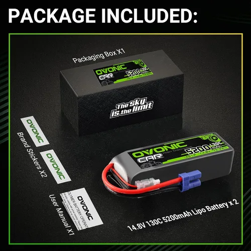 Vista 4 de OVONIC 4S LiPo Batería 14.8V 5200mAh 130C con enchufe EC5 para RC Car RC Truck Avión Helicóptero, Barco, Carreras RC Hobby (2 paquetes)