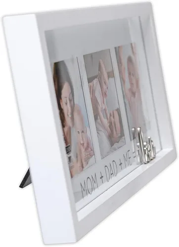 Vista 4 de Malden International Designs 3569-344 - Marco de pared para fotos de 4 x 4 pulgadas, 3 aperturas, color blanco mate con texto en inglés "Mom Dad Me