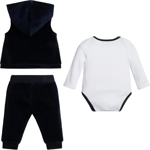 Vista 2 de GUESS Conjunto de 3 piezas de camiseta y chaleco de felpilla orgánica para bebés