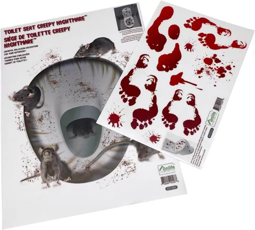 Vista 6 de Calcomanías impermeables 3D para tapa de inodoro de Halloween, calcomanías de pared horribles, póster de decoración sangrienta para fiesta temática