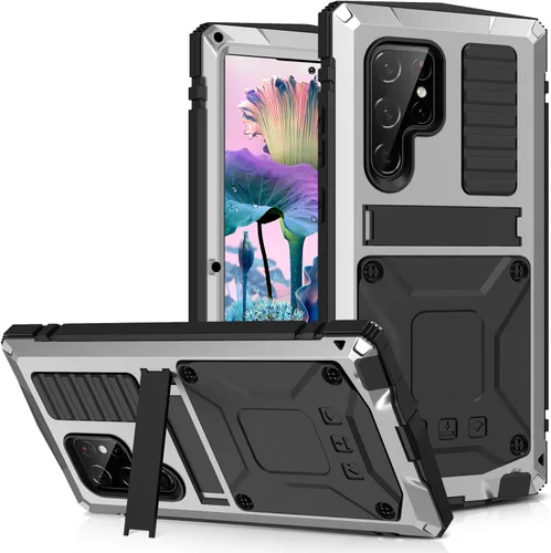 Vista 17 de Funda de metal para Samsung S23 de aluminio de grado militar, funda resistente con soporte de metal protector de pantalla a prueba de caídas, a